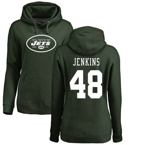 New York Jets Green Women Jordan Jenkins Name and Number Logo NFL Football #48 Pullover Hoodie Sweatshirts